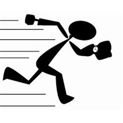 Oops, I'm Late! logo: a running businessman with a briefcase